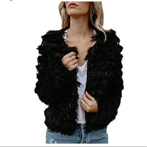 Open front faux fur vintage jacket
